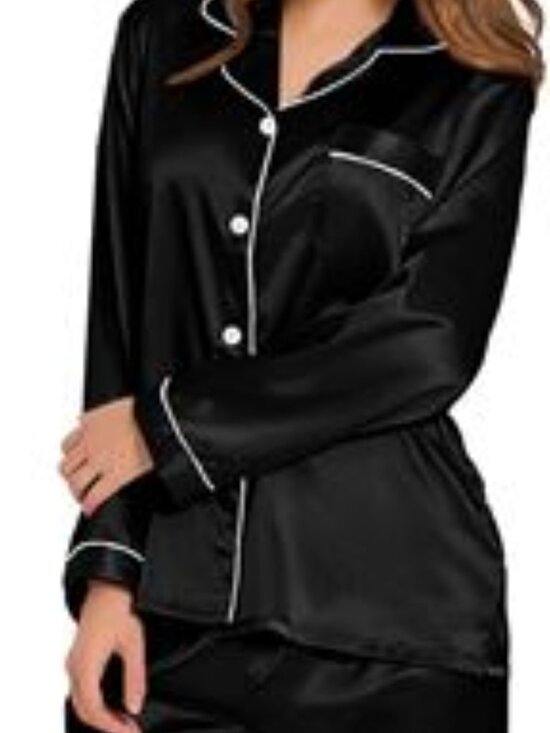 NWT Women’s Silky Satin Long Sleeve Button Down 2pc Pj Set (L) - Picture 1 of 2